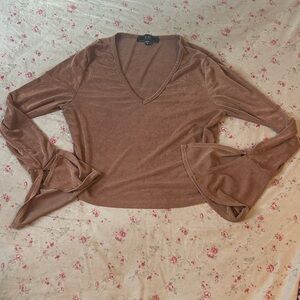 Brown Bell-Sleeve Blouse